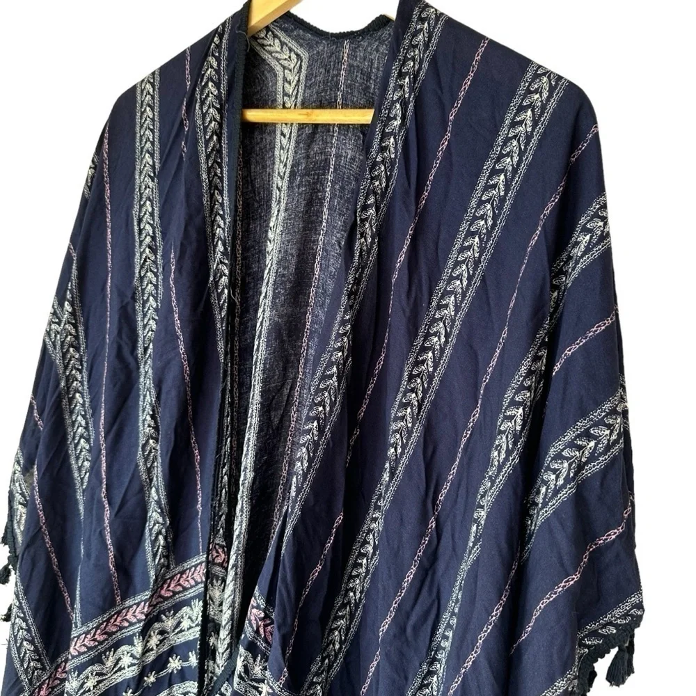 Blue Flowy Festival Boho Chic Wrap Scarf, OS